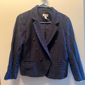 Ann Taylor Loft Womens double breastedBlazer Jacket Top Size 8 Navy linen blend